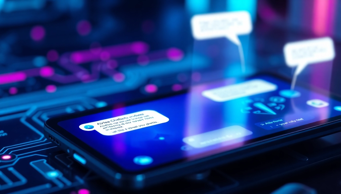 Modern AI chatbot interface on screens with vibrant colors and digital background