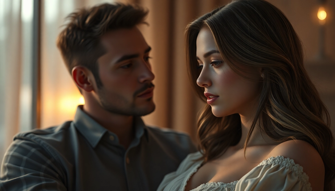 Stunning NSFW AI-generated scene showcasing realistic characters in a sensual, intimate moment, highlighting emotional detail.